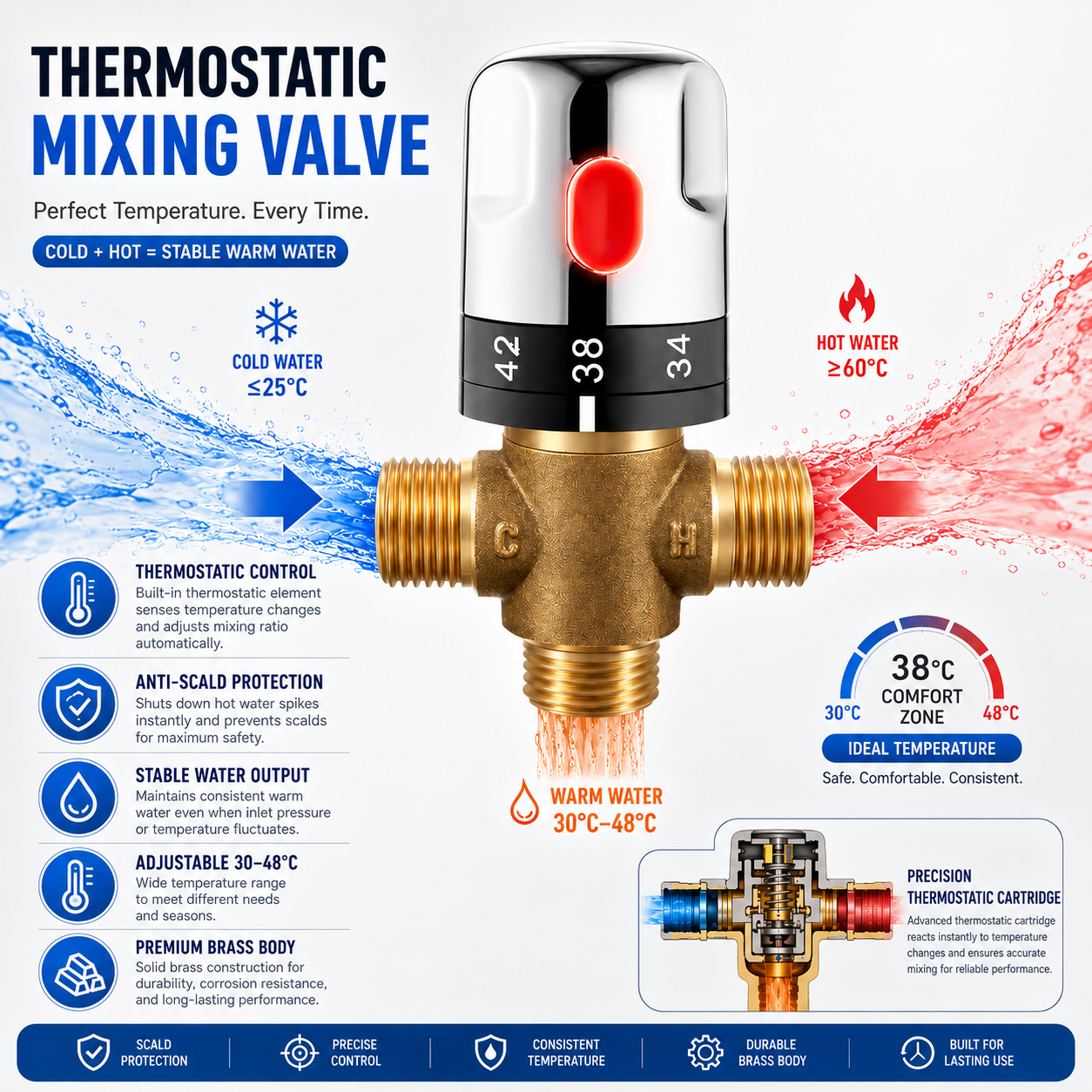 Home Hardware Bathroom Sinks - Thermostatic Mixing Valve Brass Bathroom Faucet