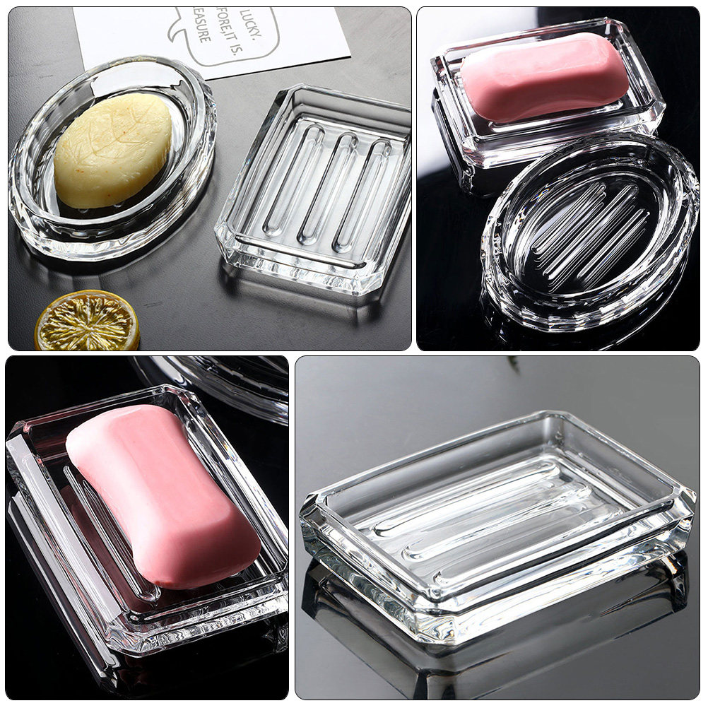 Glass Soap Dish - 2 Pcs Soap Rack Glass Dish