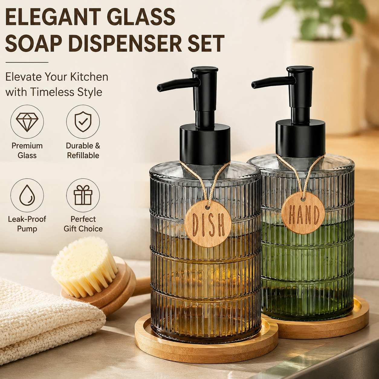 Glass Soap Dish - Glass Soap Dispenser Set with Tray,