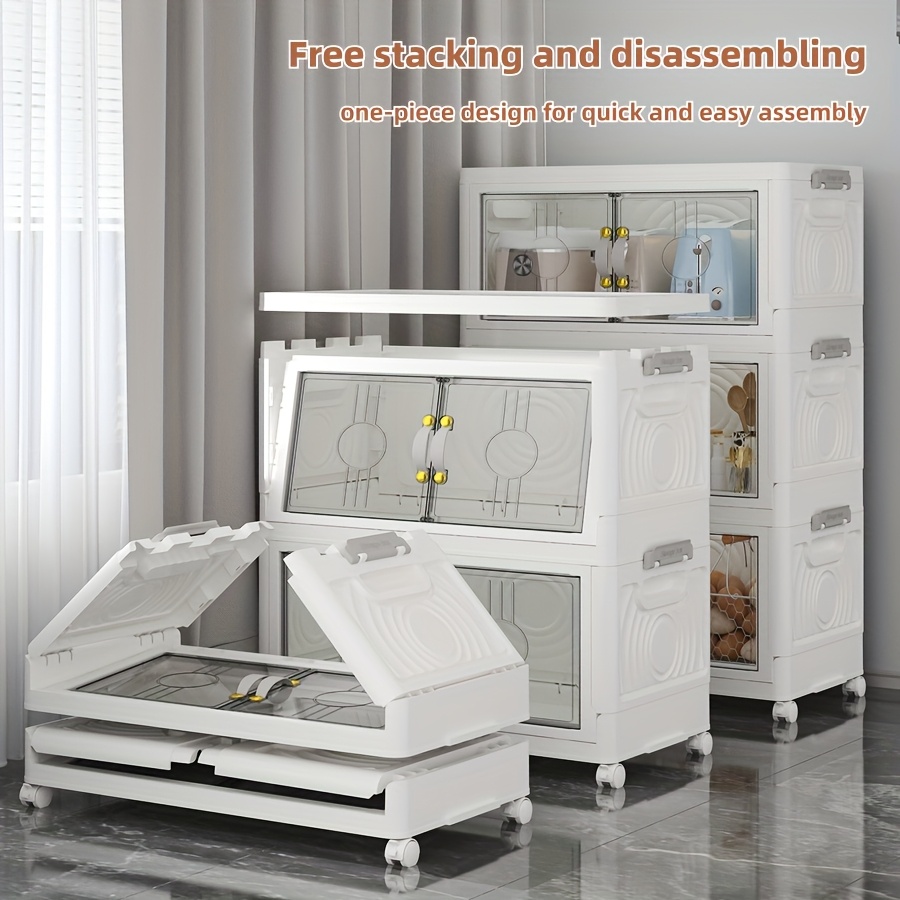 Home Bathroom Cabinets - 48QT Foldable Storage Cabinet, White Plastic