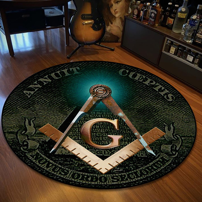 Home Bathroom Rugs - Retro Freemason Pattern Rug Round Flannel