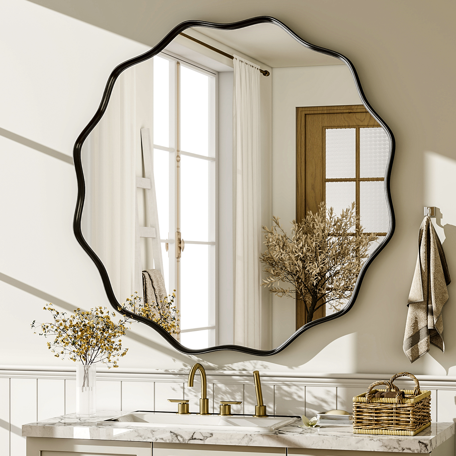 Wavy Round Bathroom Mirror Dec - огляд і ціна Home Bathroom Cabinets