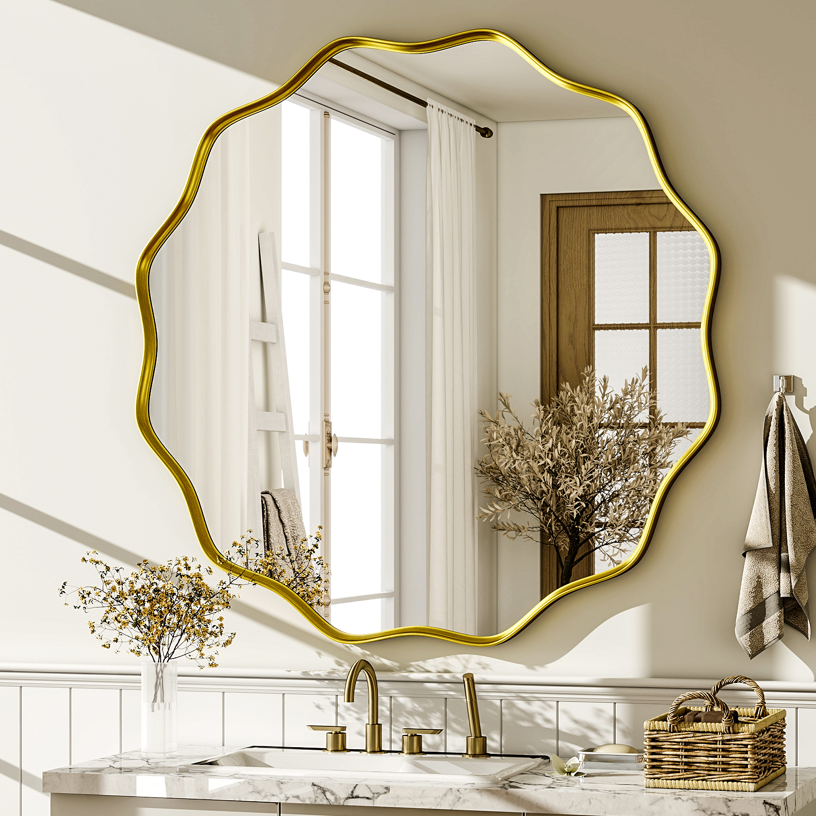 Wavy Round Bathroom Mirror Dec - огляд і ціна Home Bathroom Cabinets