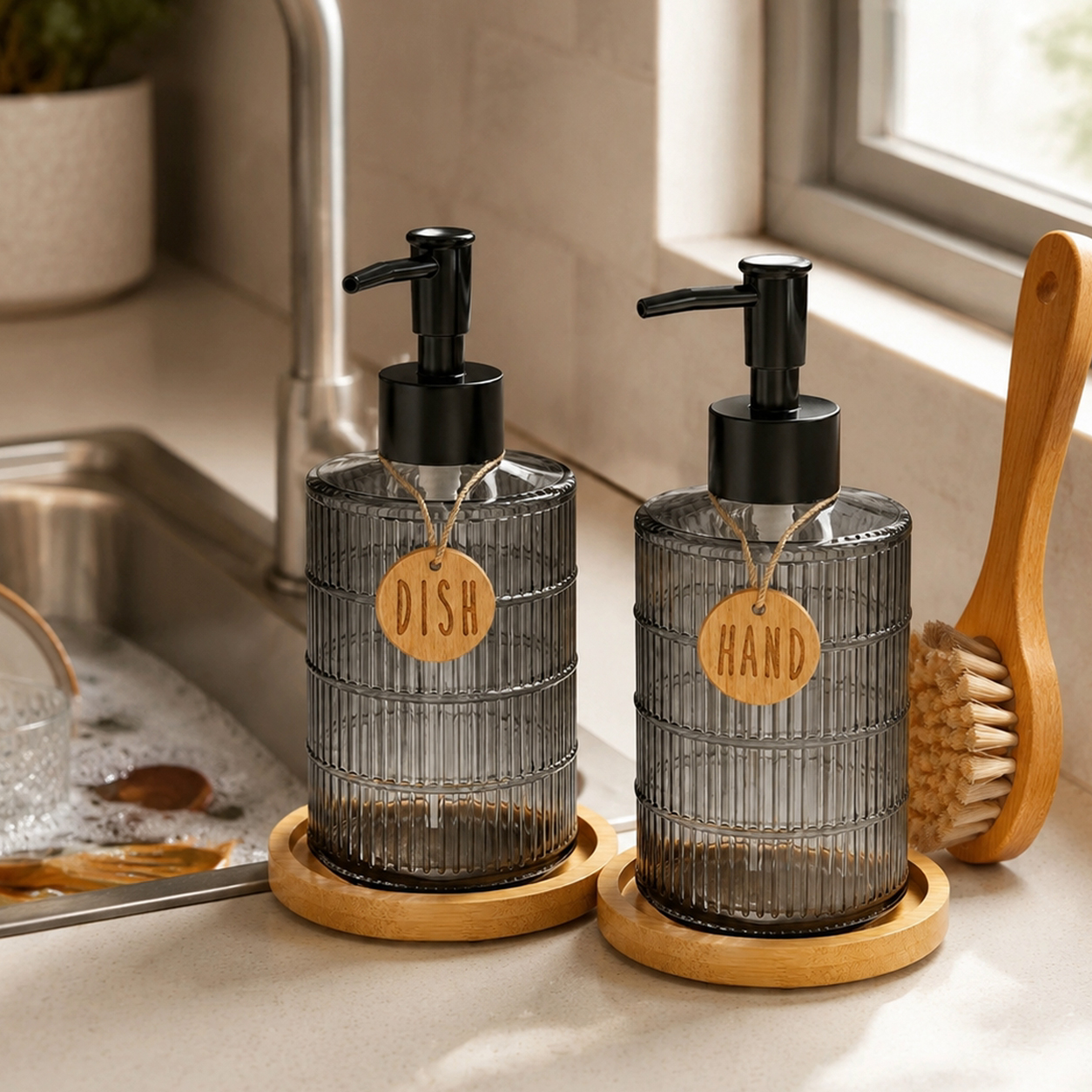 Glass Soap Dispenser Set with  - огляд і ціна Glass Soap Dish