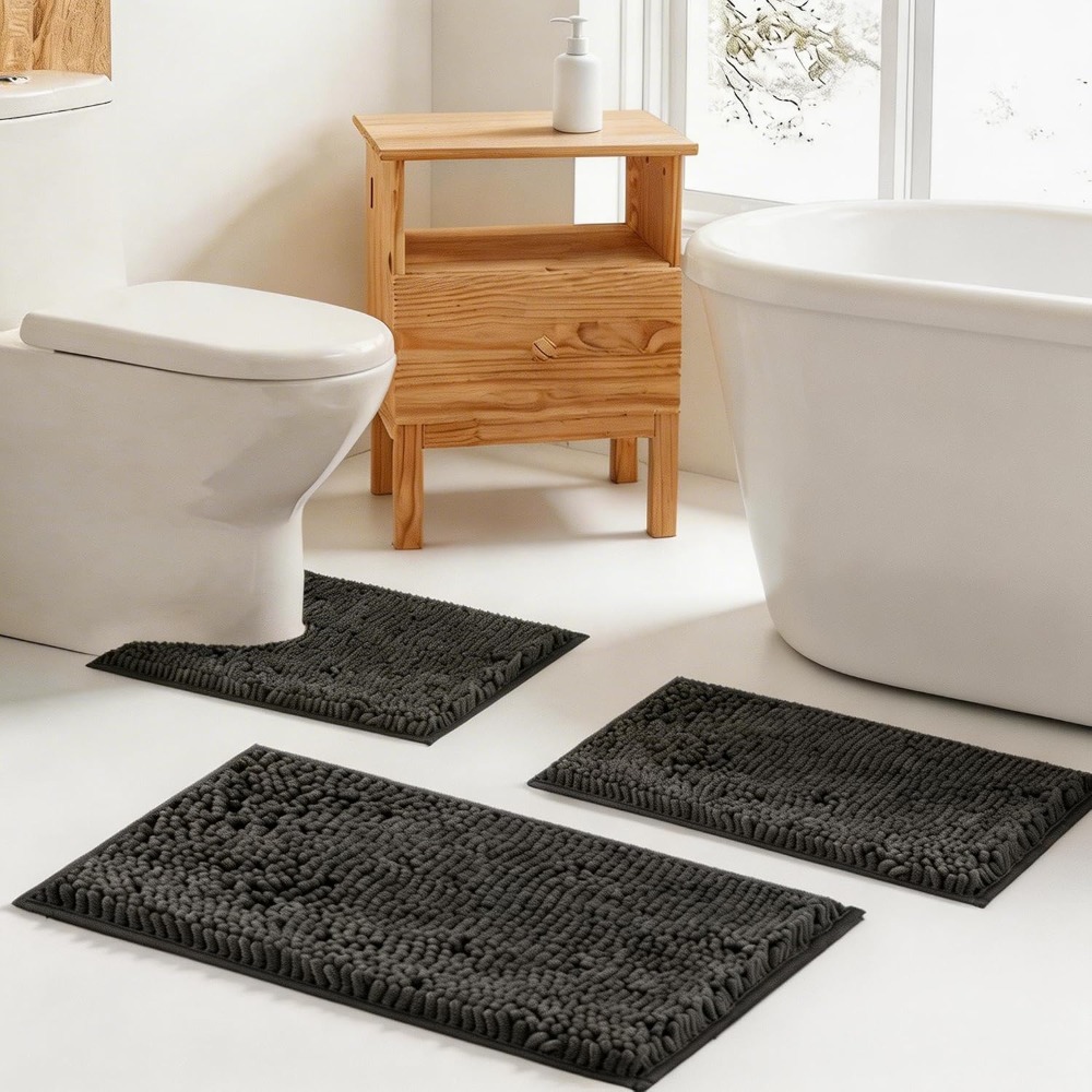 Non-Slip 3-Piece Chenille Bath - огляд і ціна Home Bathroom Rugs